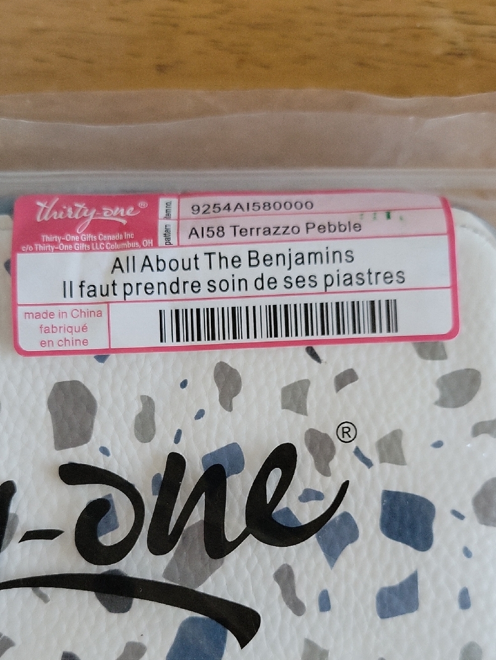 thirty-one Terrazzo Pebble Pouch in White, Gray & Blue All About The Benjamins